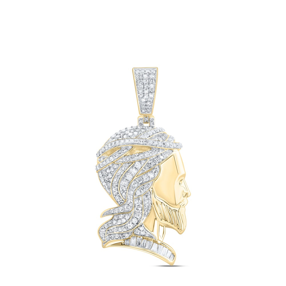 0.82 Ctw Natural Diamond Jesus Head Religious Pendant in 10k Yellow Gold