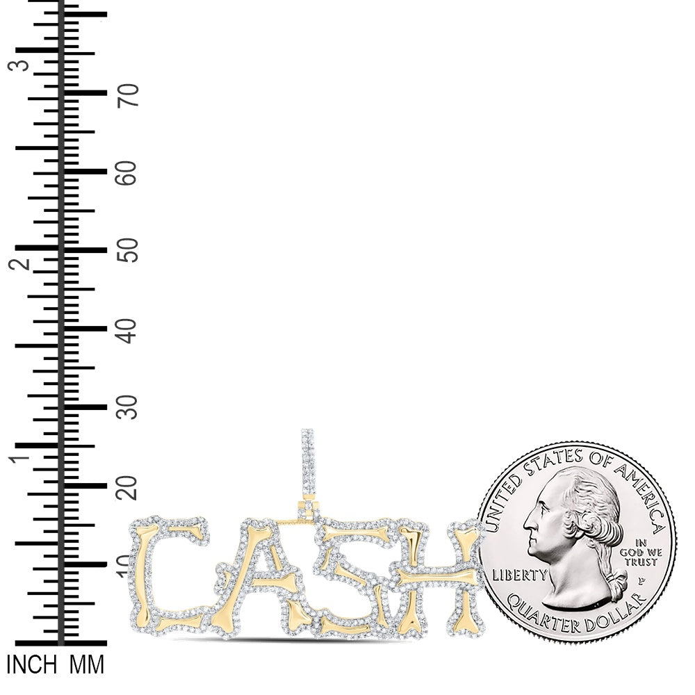 1.2 Ctw Natural Diamond CASH Nameplate Gift Pendant in 10k Yellow Gold