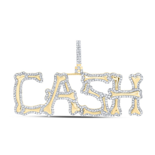 1.2 Ctw Natural Diamond CASH Nameplate Gift Pendant in 10k Yellow Gold