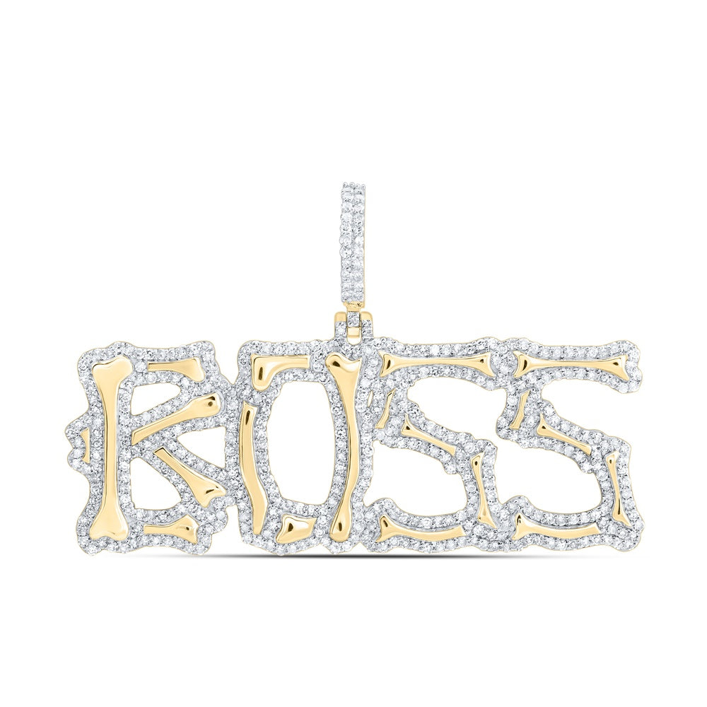 1.28 Ctw Natural Diamond BOSS Nameplate Gift Pendant in 10k Yellow Gold