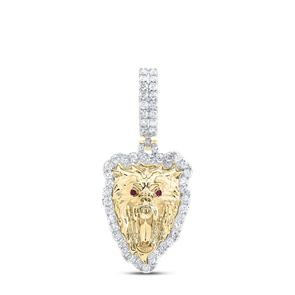 0.79 Ctw Natural Diamond Roaring Lion Head Pendant in 10k Yellow Gold