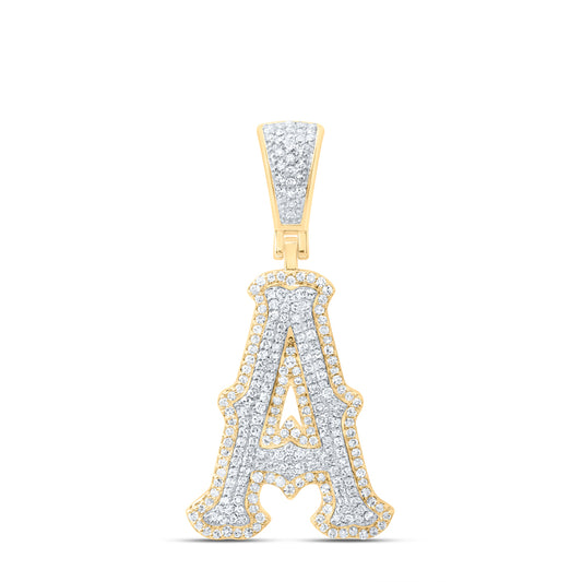 0.77 Ctw Natural Diamond Initial Letter Alphabet A Pendant in 10K Yellow White