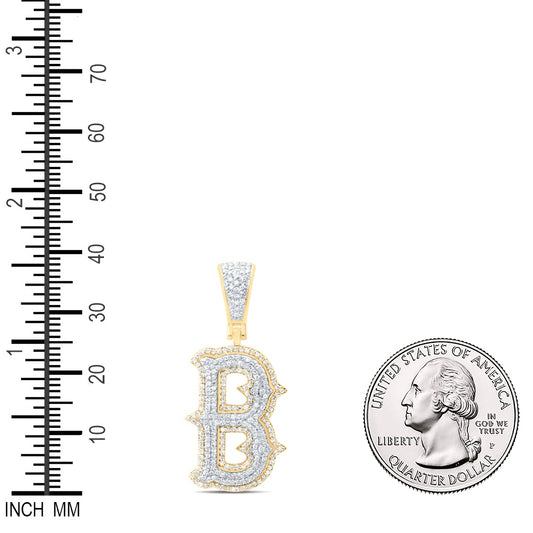 0.67 Ctw Natural Diamond Initial Letter Alphabet B Pendant in 10K Yellow White