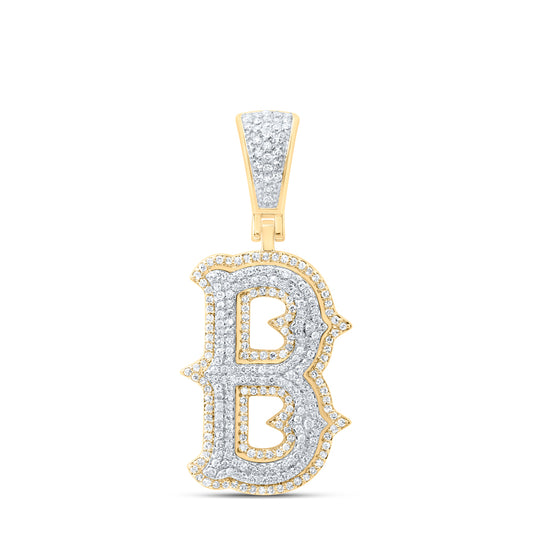 0.67 Ctw Natural Diamond Initial Letter Alphabet B Pendant in 10K Yellow White