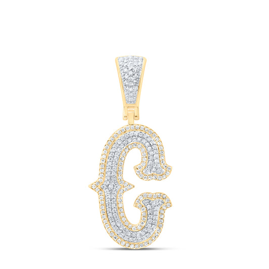 0.56 Ctw Natural Diamond Initial Letter Alphabet C Pendant in 10K Yellow White