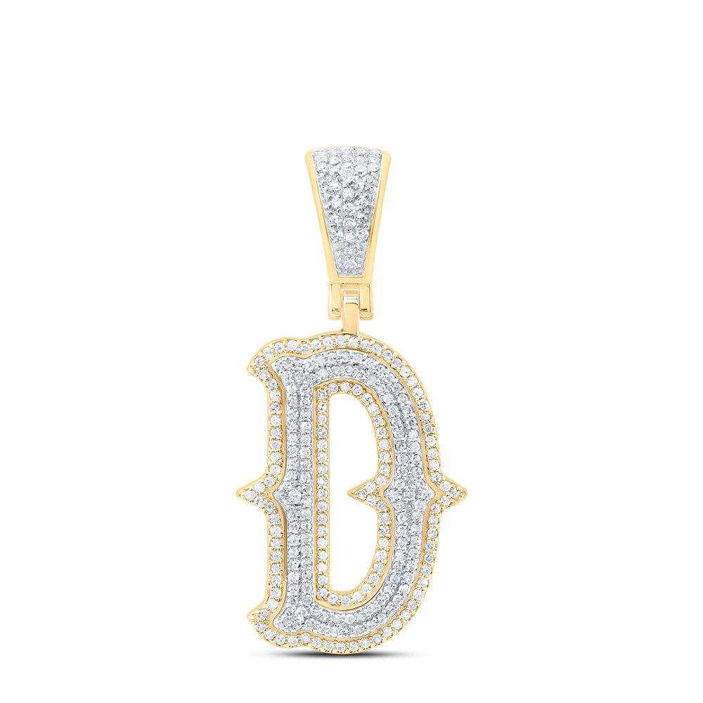 0.6 Ctw Natural Diamond Initial Letter Alphabet D Pendant in 10K Yellow White