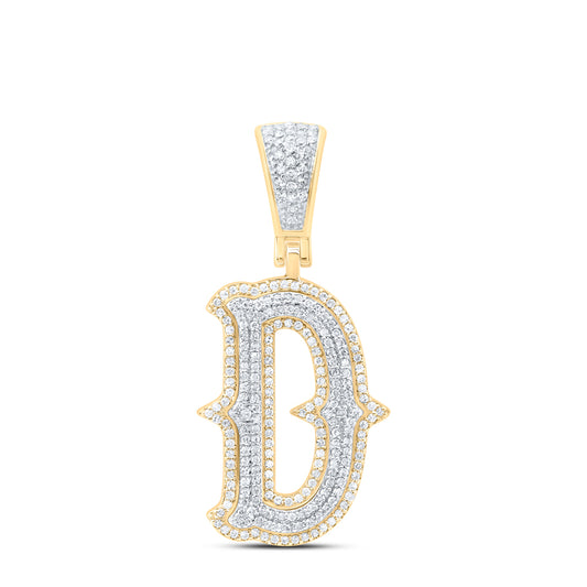 0.6 Ctw Natural Diamond Initial Letter Alphabet D Pendant in 10K Yellow White