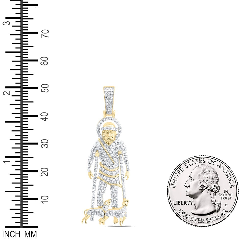 1 Ctw Natural Diamond Saint Lazarus Pendant in 10k Yellow Gold