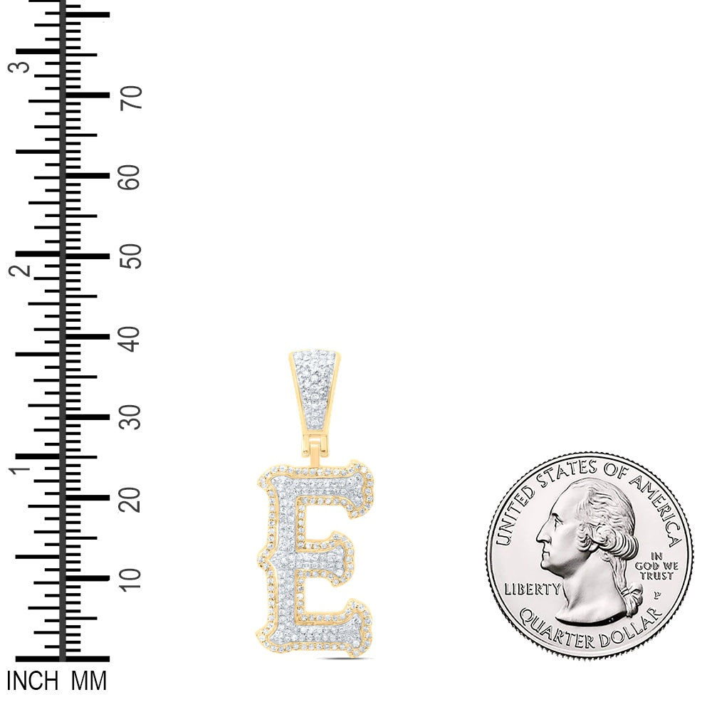 0.56 Ctw Natural Diamond Initial Letter Alphabet E Pendant in 10K Yellow White