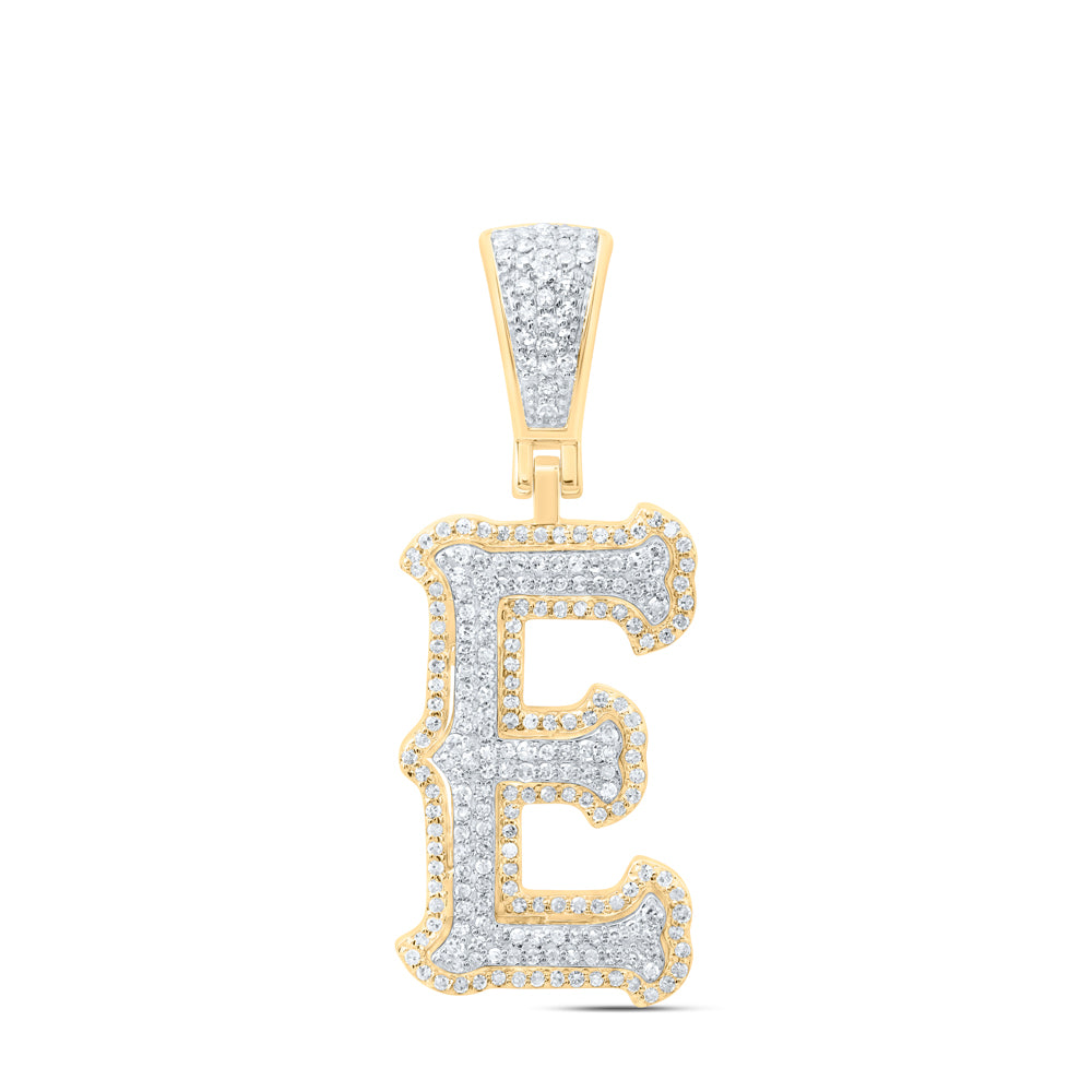 0.56 Ctw Natural Diamond Initial Letter Alphabet E Pendant in 10K Yellow White