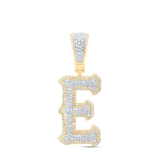 0.56 Ctw Natural Diamond Initial Letter Alphabet E Pendant in 10K Yellow White