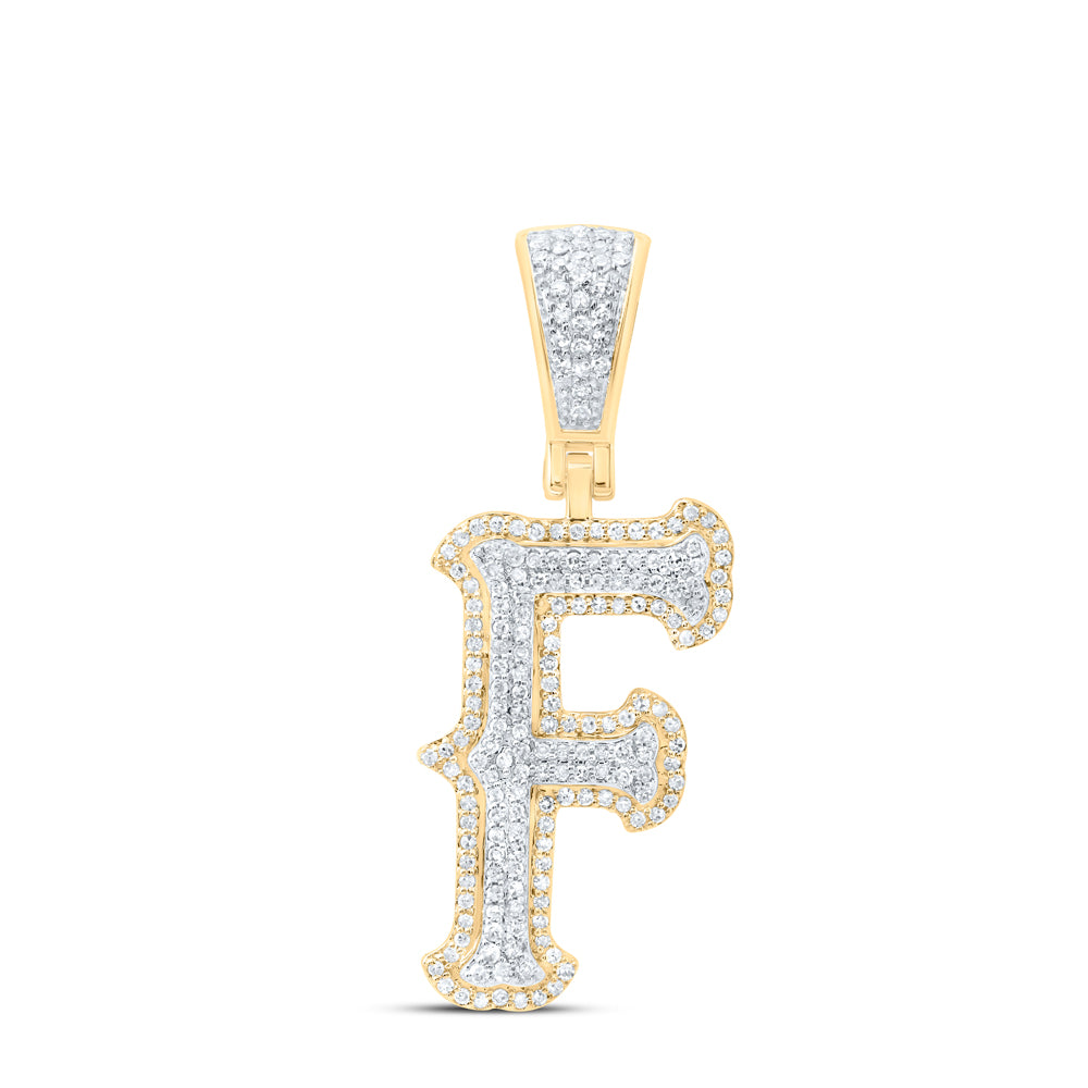 0.5 Ctw Natural Diamond Initial Letter Alphabet F Pendant in 10K Yellow White