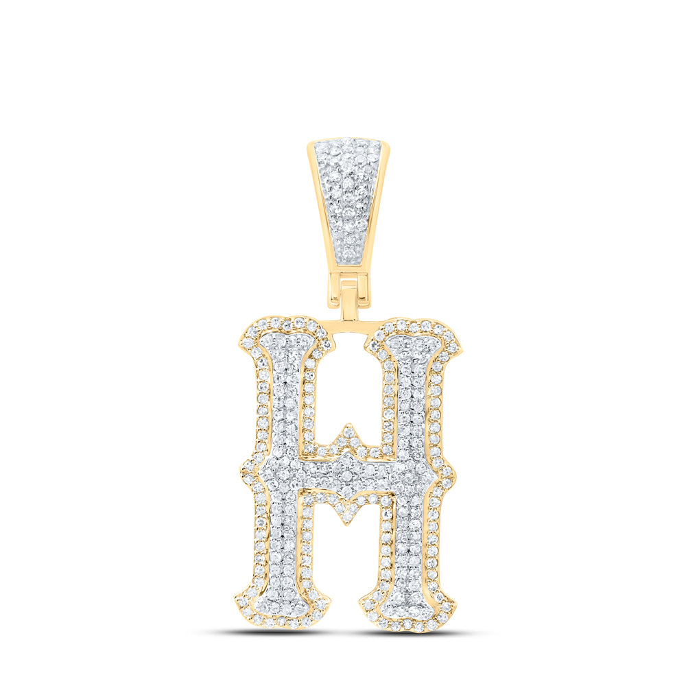 0.65 Ctw Natural Diamond Initial Letter Alphabet H Pendant in 10K Yellow White