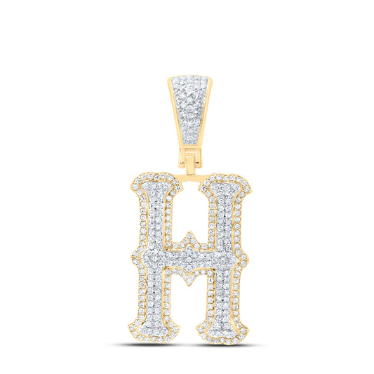 0.65 Ctw Natural Diamond Initial Letter Alphabet H Pendant in 10K Yellow White