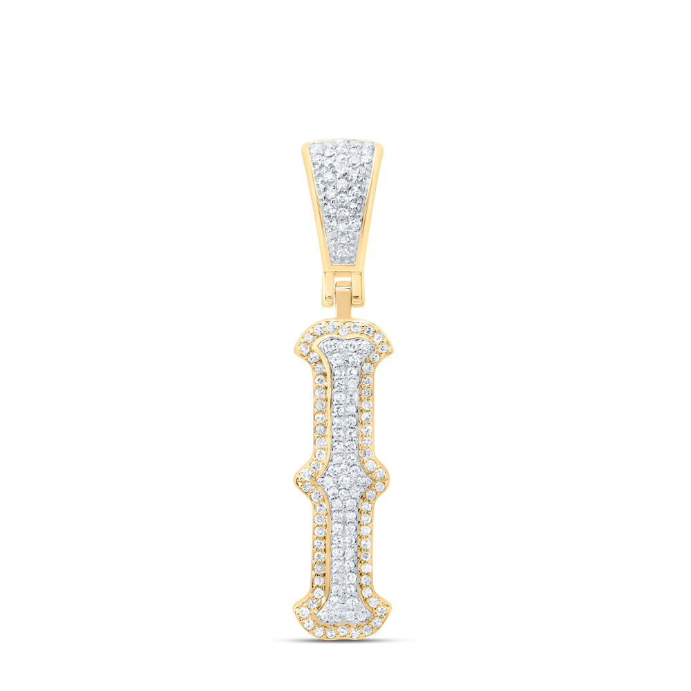 0.37 Ctw Natural Diamond Initial Letter Alphabet I Pendant in 10K Yellow White