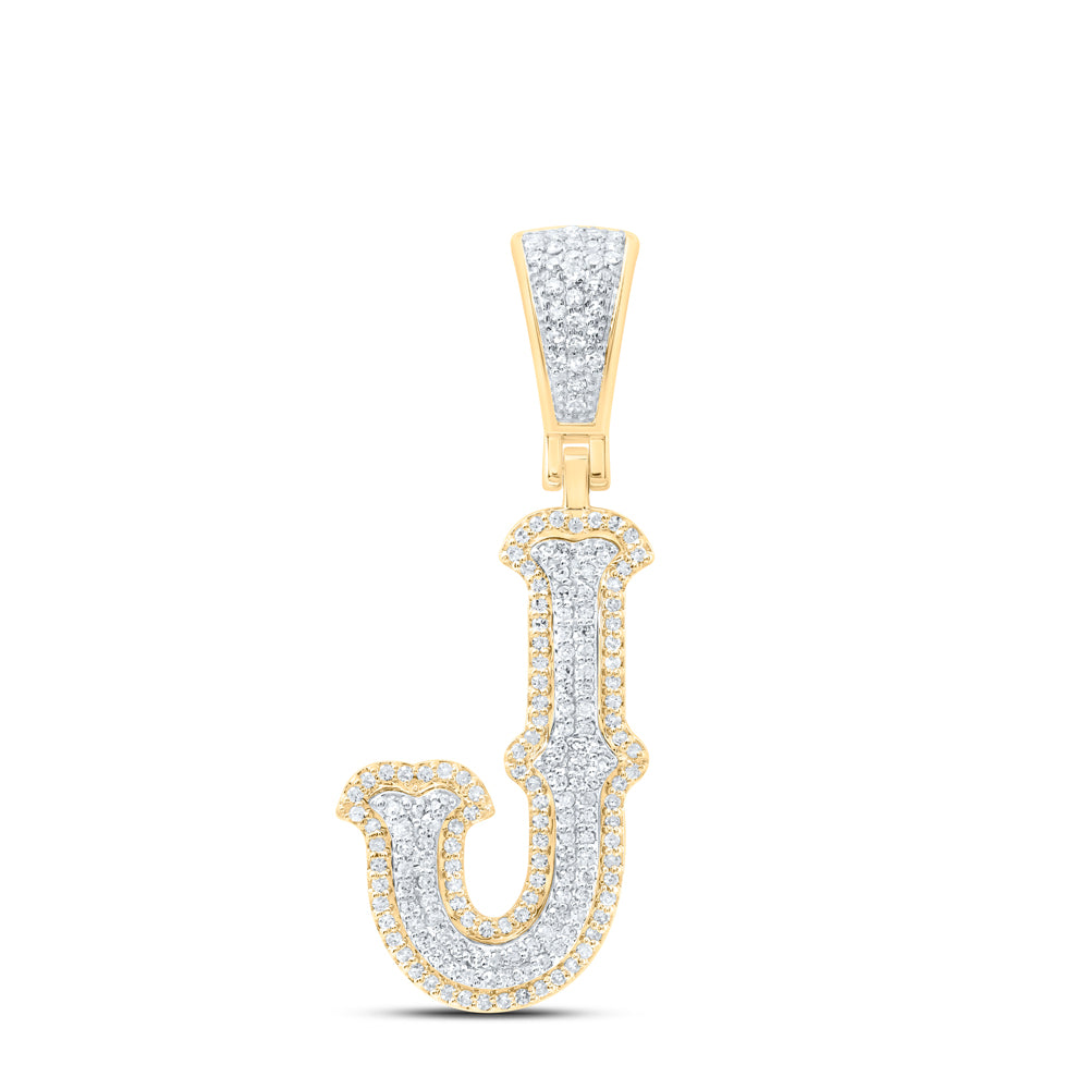 0.46 Ctw Natural Diamond Initial Letter Alphabet J Pendant in 10K Yellow White