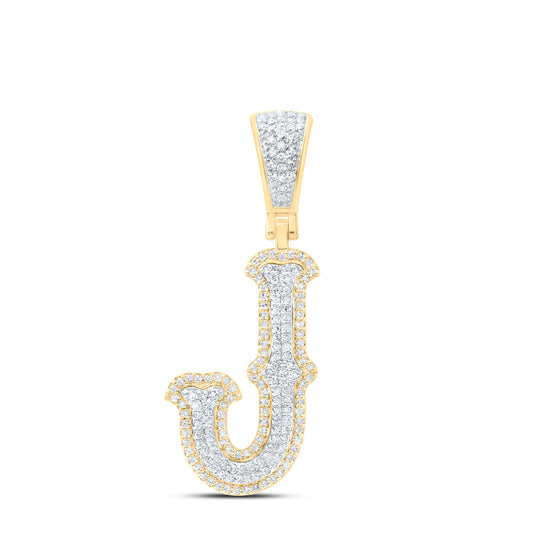 0.46 Ctw Natural Diamond Initial Letter Alphabet J Pendant in 10K Yellow White