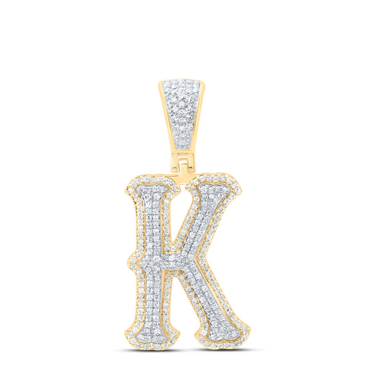0.61 Ctw Natural Diamond Initial Letter Alphabet K Pendant in 10K Yellow White