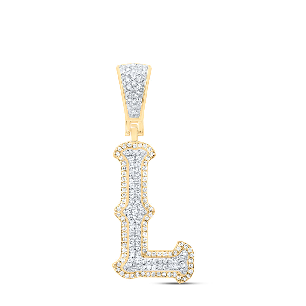 0.43 Ctw Natural Diamond Initial Letter Alphabet L Pendant in 10K Yellow White