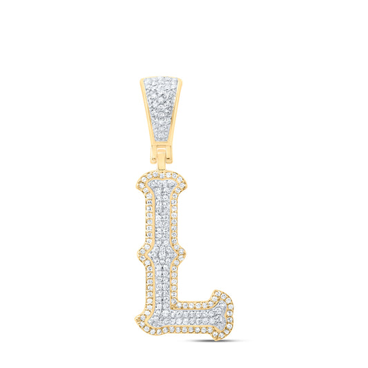 0.43 Ctw Natural Diamond Initial Letter Alphabet L Pendant in 10K Yellow White