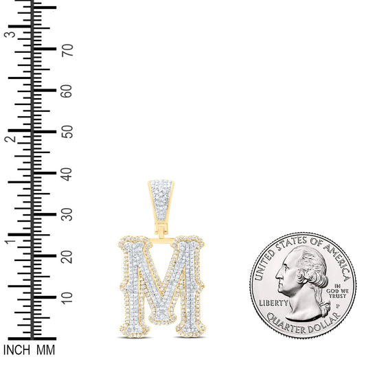 0.85 Ctw Natural Diamond Initial Letter Alphabet M Pendant in 10K Yellow White