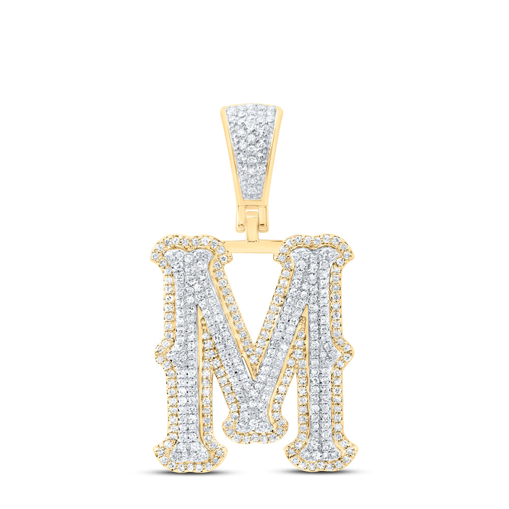 0.85 Ctw Natural Diamond Initial Letter Alphabet M Pendant in 10K Yellow White