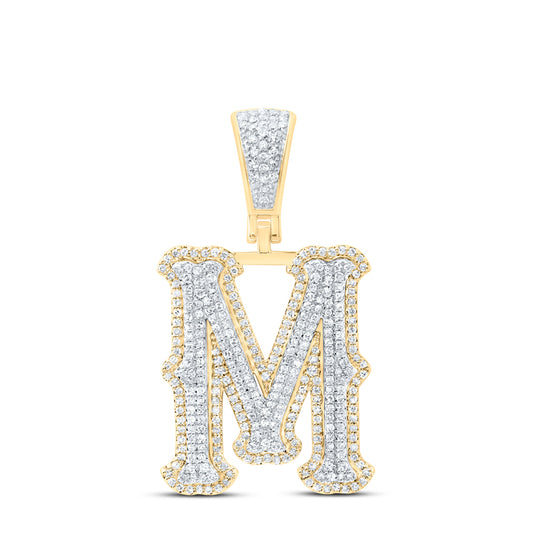 0.85 Ctw Natural Diamond Initial Letter Alphabet M Pendant in 10K Yellow White