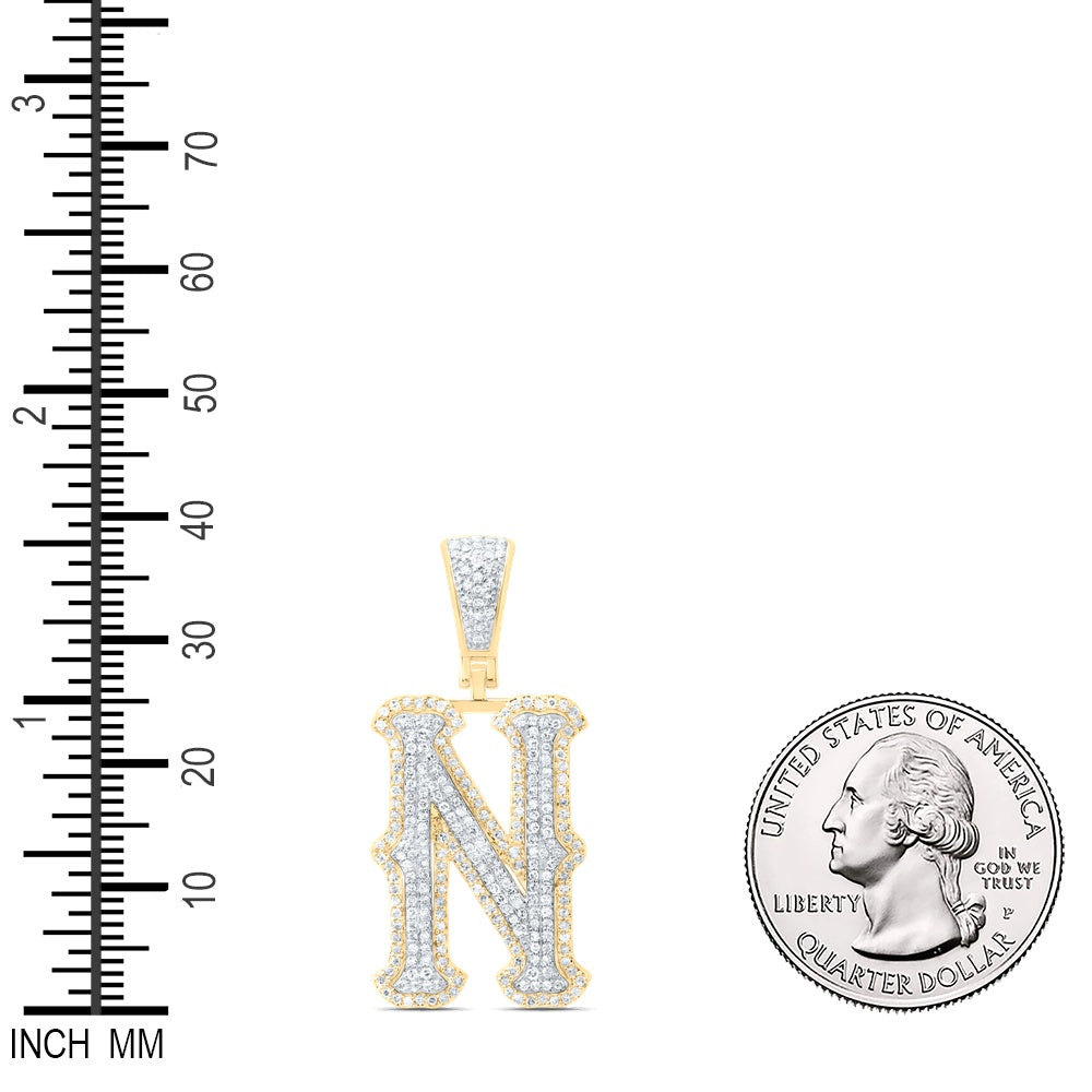 0.7 Ctw Natural Diamond Initial Letter Alphabet N Pendant in 10K Yellow White