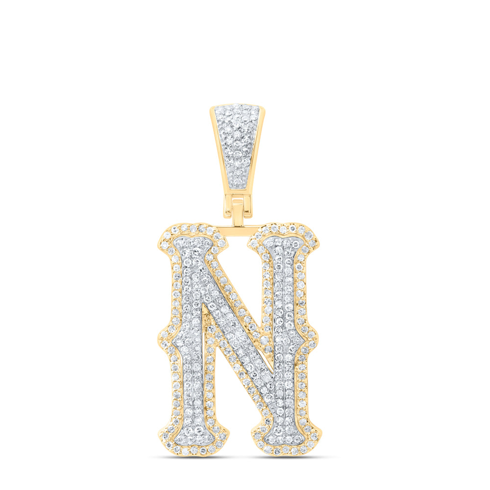 0.7 Ctw Natural Diamond Initial Letter Alphabet N Pendant in 10K Yellow White
