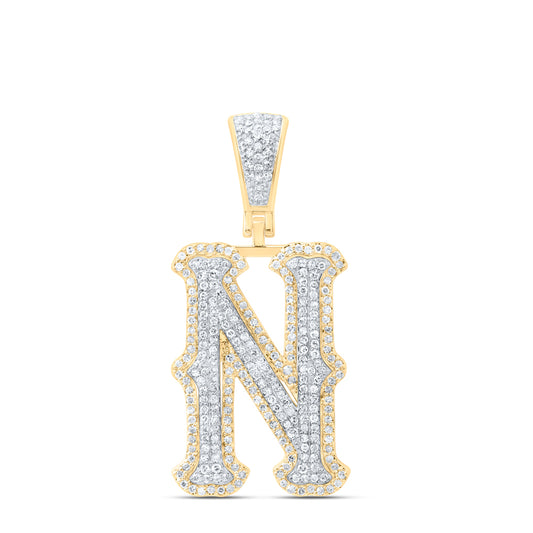 0.7 Ctw Natural Diamond Initial Letter Alphabet N Pendant in 10K Yellow White