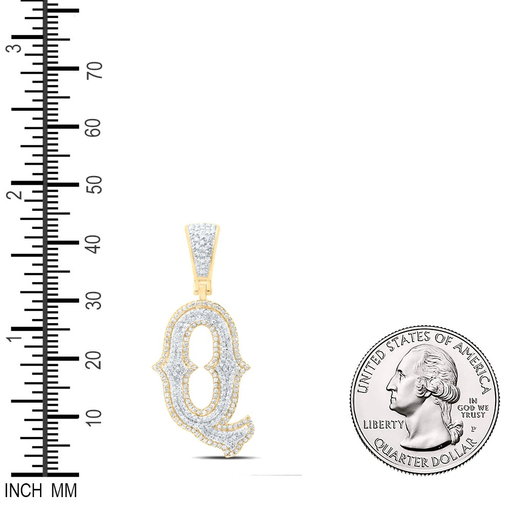 0.67 Ctw Natural Diamond Initial Letter Alphabet Q Pendant in 10K Yellow White