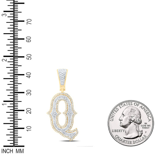 0.67 Ctw Natural Diamond Initial Letter Alphabet Q Pendant in 10K Yellow White