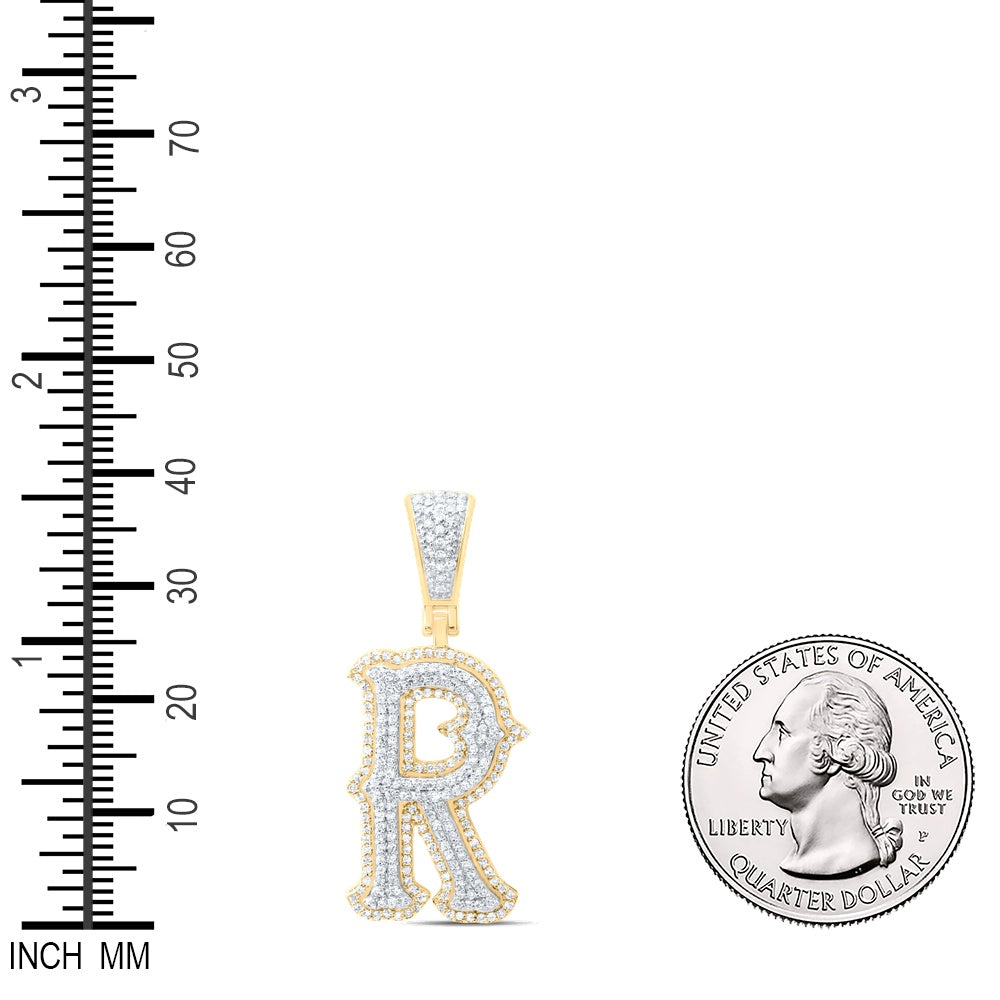 0.63 Ctw Natural Diamond Initial Letter Alphabet R Pendant in 10K Yellow White