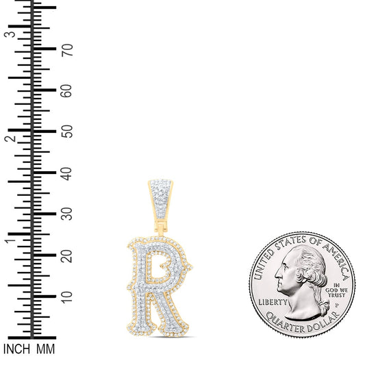 0.63 Ctw Natural Diamond Initial Letter Alphabet R Pendant in 10K Yellow White