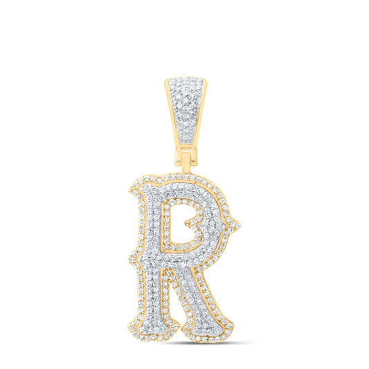 0.63 Ctw Natural Diamond Initial Letter Alphabet R Pendant in 10K Yellow White