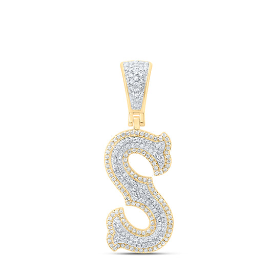0.47 Ctw Natural Diamond Initial Letter Alphabet S Pendant in 10K Yellow White