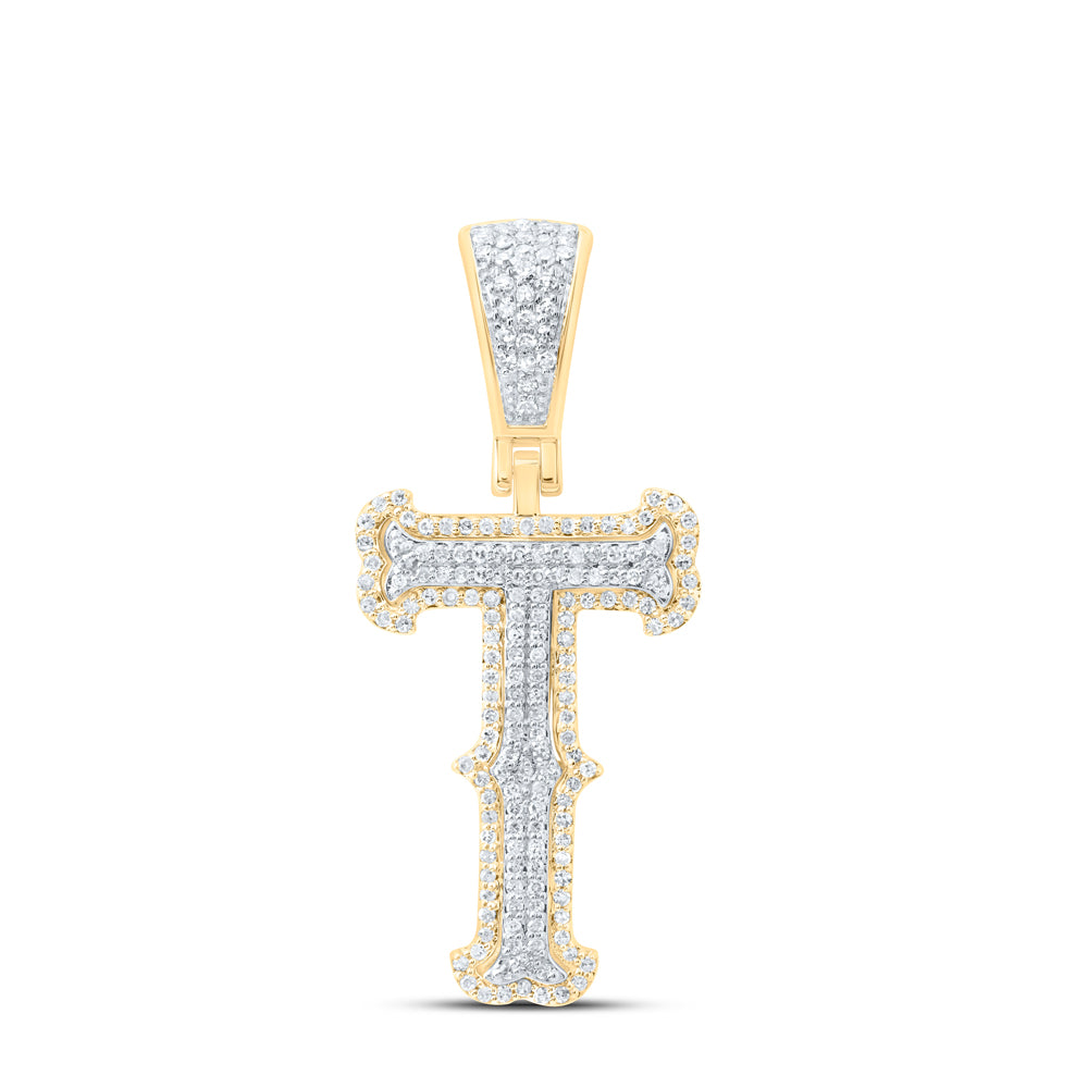 0.51 Ctw Natural Diamond Initial Letter Alphabet T Pendant in 10K Yellow White