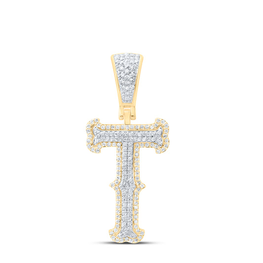 0.51 Ctw Natural Diamond Initial Letter Alphabet T Pendant in 10K Yellow White
