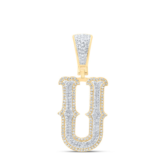 0.6 Ctw Natural Diamond Initial Letter Alphabet U Pendant in 10K Yellow White