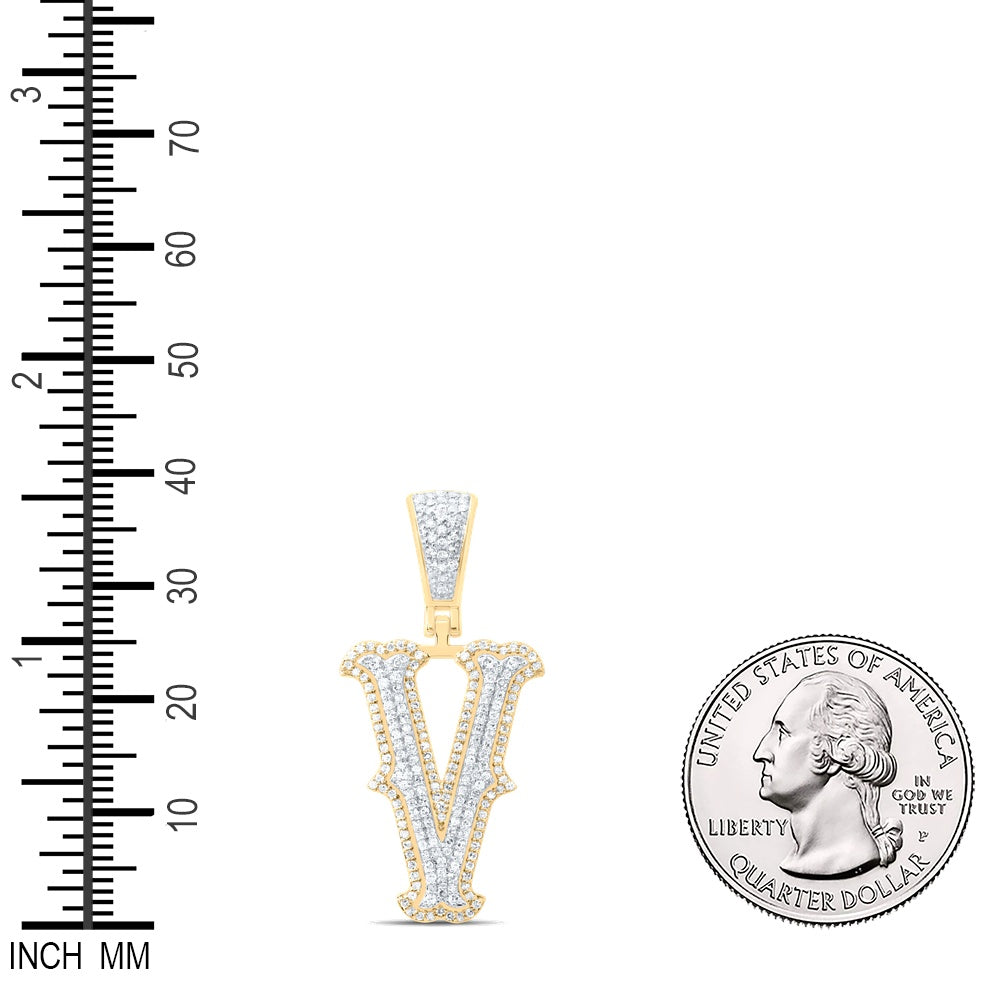 0.55 Ctw Natural Diamond Initial Letter Alphabet V Pendant in 10K Yellow White
