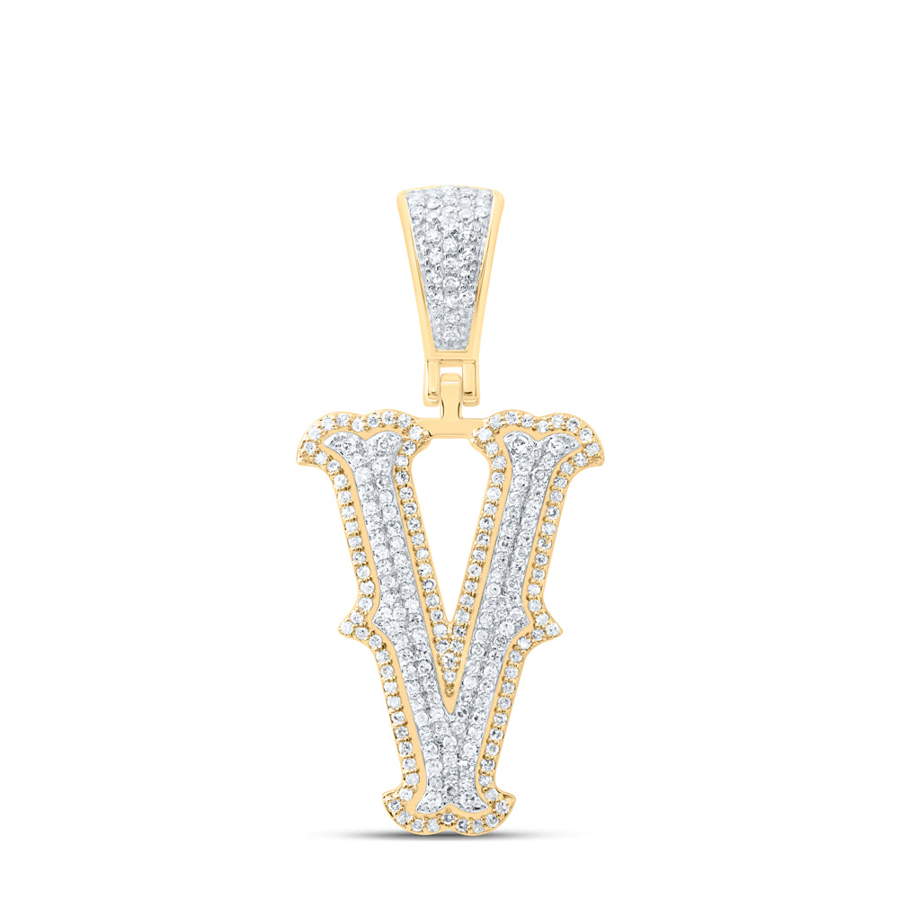0.55 Ctw Natural Diamond Initial Letter Alphabet V Pendant in 10K Yellow White