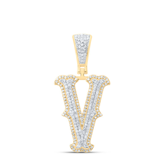 0.55 Ctw Natural Diamond Initial Letter Alphabet V Pendant in 10K Yellow White