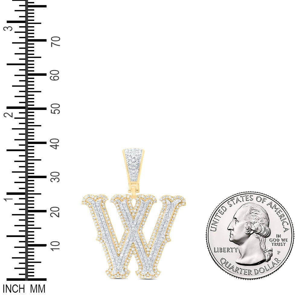 0.97 Ctw Natural Diamond Initial Letter Alphabet W Pendant in 10K Yellow White