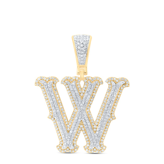 0.97 Ctw Natural Diamond Initial Letter Alphabet W Pendant in 10K Yellow White