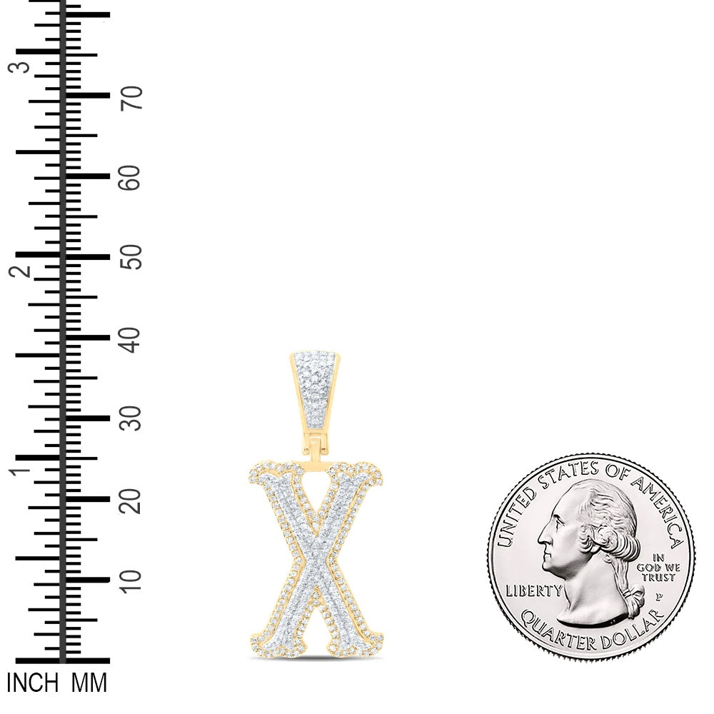 0.57 Ctw Natural Diamond Initial Letter Alphabet X Pendant in 10K Yellow White