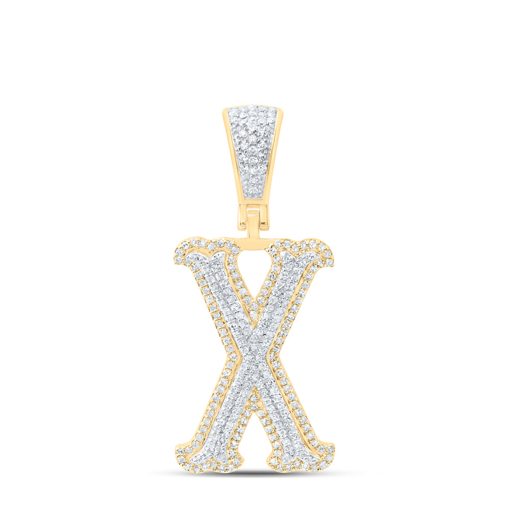 0.57 Ctw Natural Diamond Initial Letter Alphabet X Pendant in 10K Yellow White