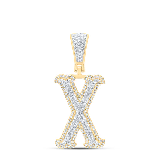 0.57 Ctw Natural Diamond Initial Letter Alphabet X Pendant in 10K Yellow White