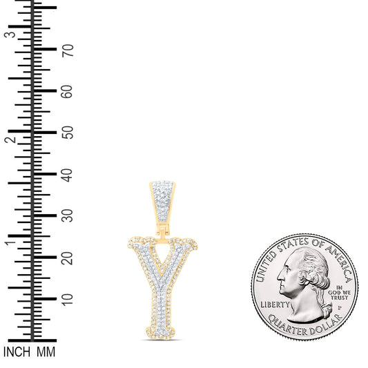 0.46 Ctw Natural Diamond Initial Letter Alphabet Y Pendant in 10K Yellow White