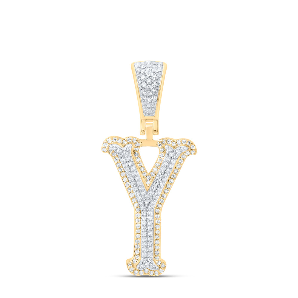 0.46 Ctw Natural Diamond Initial Letter Alphabet Y Pendant in 10K Yellow White