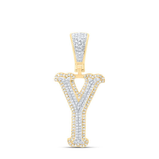 0.46 Ctw Natural Diamond Initial Letter Alphabet Y Pendant in 10K Yellow White